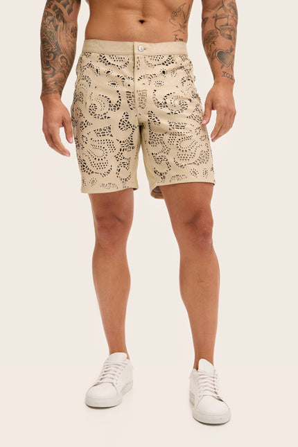Cut-Out Leather Shorts - Beige