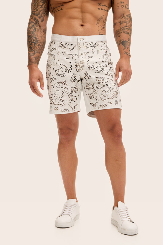 Cut-Out Leather Shorts - White