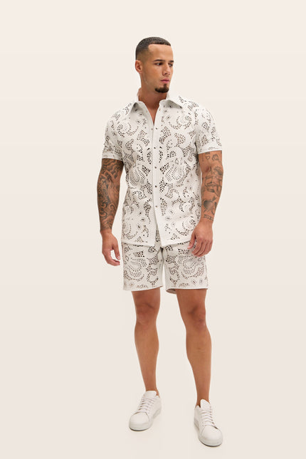 Cut-Out Leather Shorts - White
