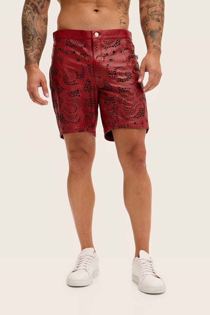 Cut-Out Leather Shorts - Red