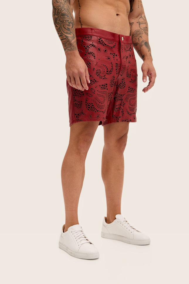 Cut-Out Leather Shorts - Red