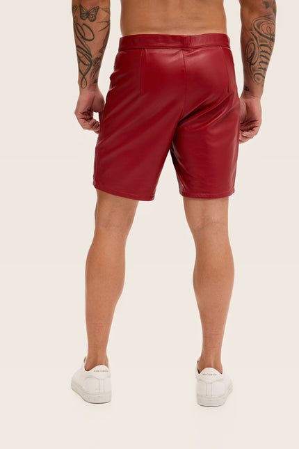 Cut-Out Leather Shorts - Red