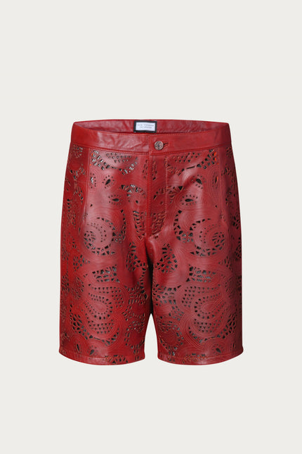 Cut-Out Leather Shorts - Red