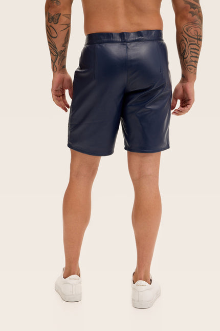 Cut-Out Leather Shorts - Navy