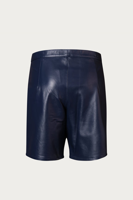 Cut-Out Leather Shorts - Navy