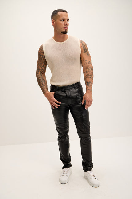 Men's Premium Lambskin Leather Pants - Black - Ron Tomson Los Angeles