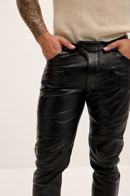 Men's Premium Lambskin Leather Pants - Black - Ron Tomson Los Angeles