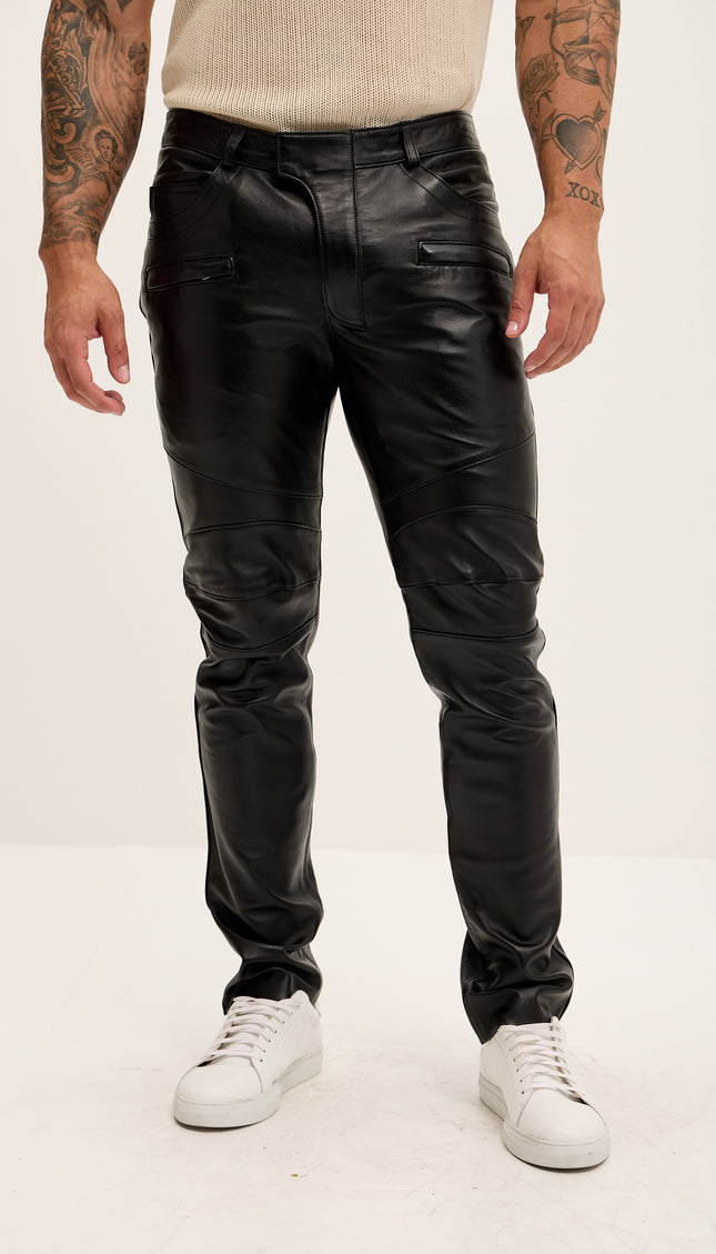 Premium Lambskin Leather Pants - Black