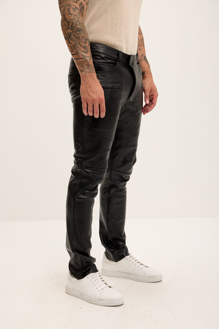 Men's Premium Lambskin Leather Pants - Black - Ron Tomson Los Angeles