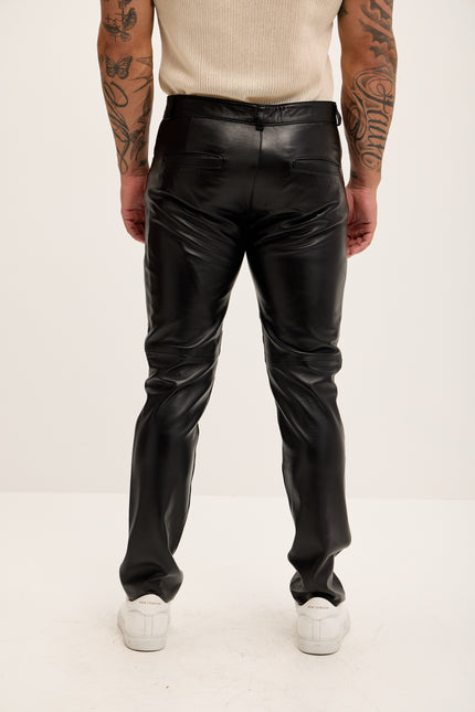 Men's Premium Lambskin Leather Pants - Black - Ron Tomson Los Angeles