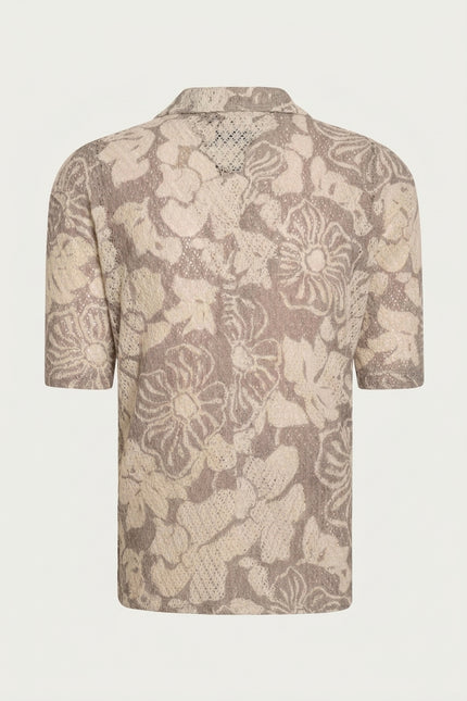 Floral Weave Semi Sheer Shirt - Beige - Back