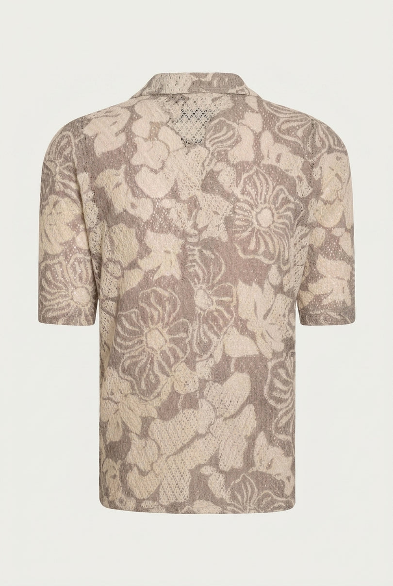Floral Weave Semi Sheer Shirt - Beige - Back