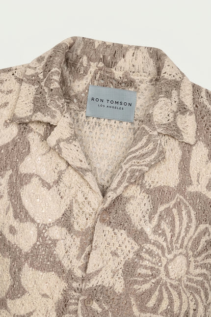 Floral Weave Semi Sheer Shirt - Beige - Detail