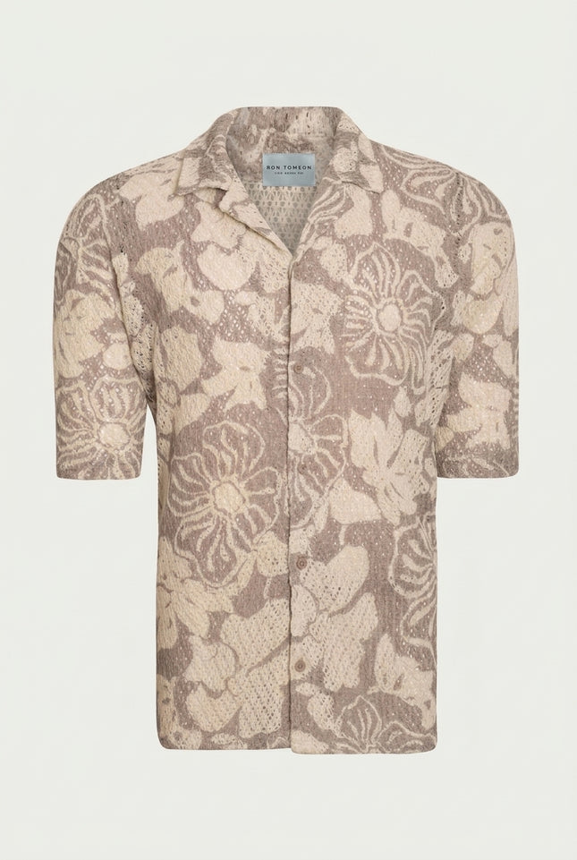 Floral Weave Semi Sheer Shirt - Beige - Front