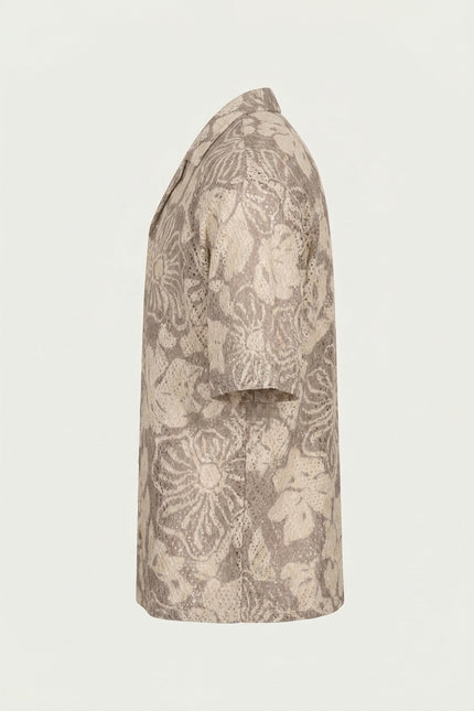 Floral Weave Semi Sheer Shirt - Beige - Side