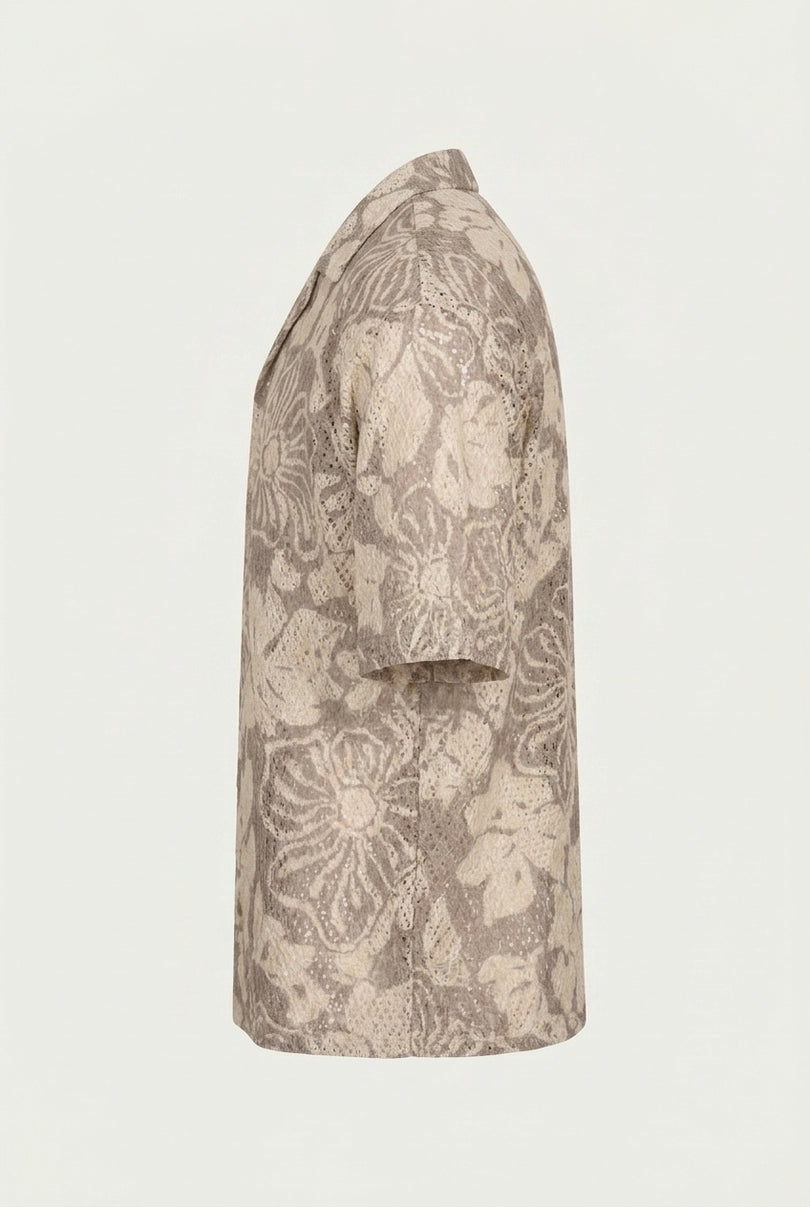 Floral Weave Semi Sheer Shirt - Beige - Side