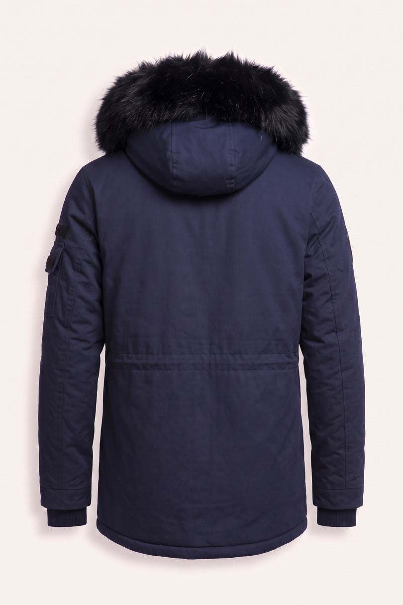 N° 71061 LONG LINE FAUX FUR ANORAK - NAVY - Back View