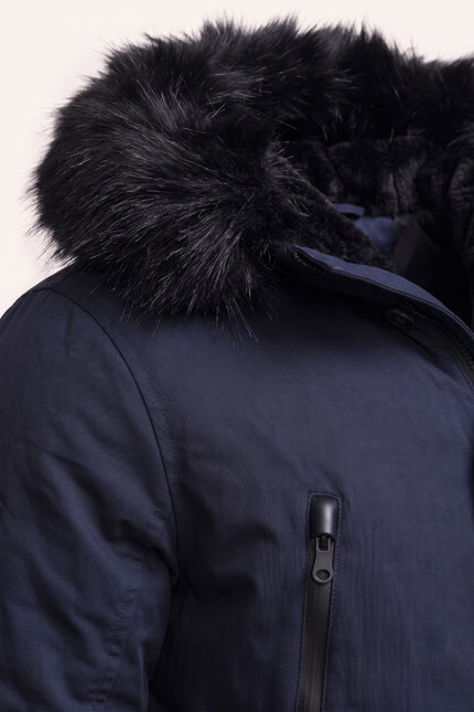 N° 71061 LONG LINE FAUX FUR ANORAK - NAVY - Detail View
