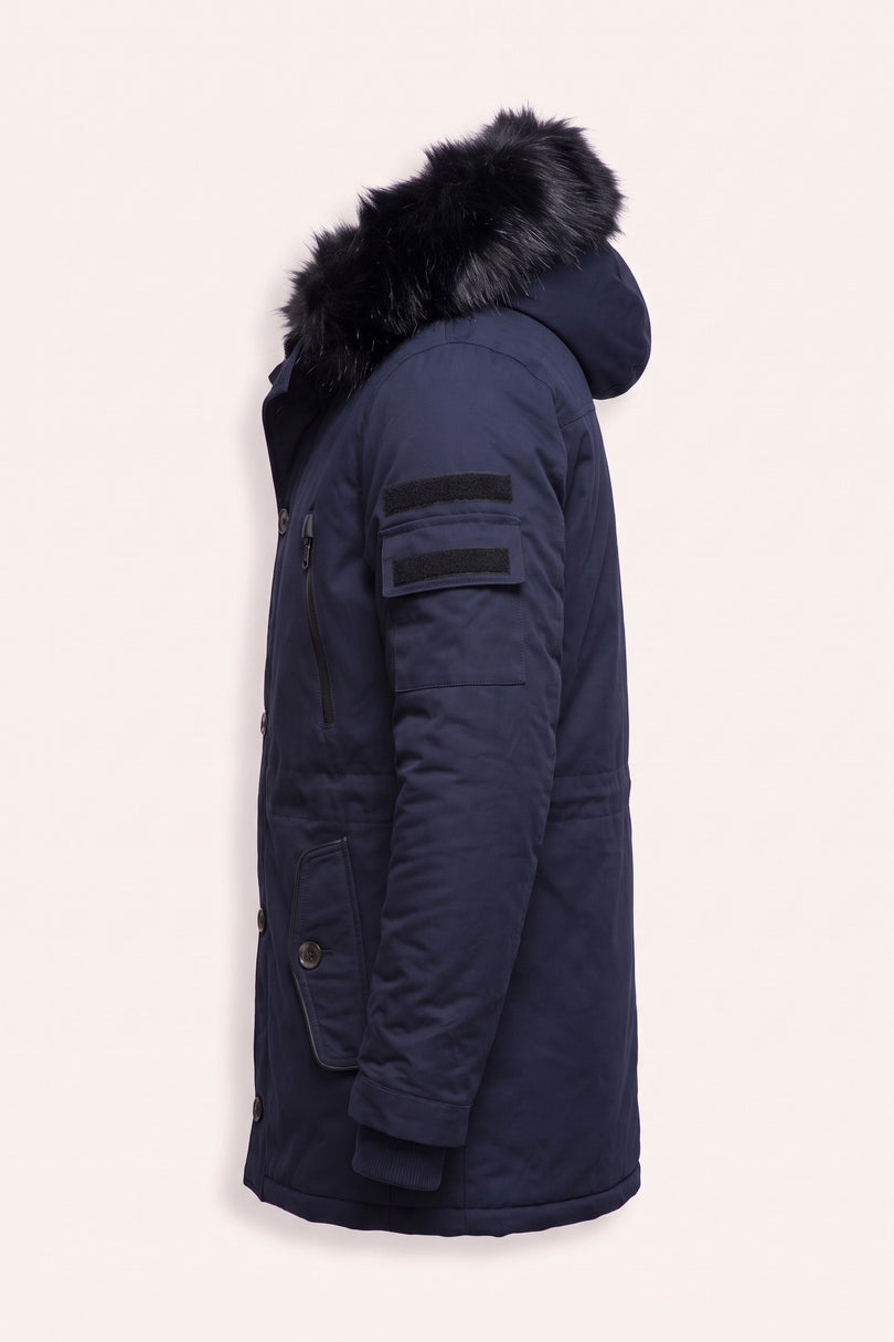 N° 71061 LONG LINE FAUX FUR ANORAK - NAVY - Side View
