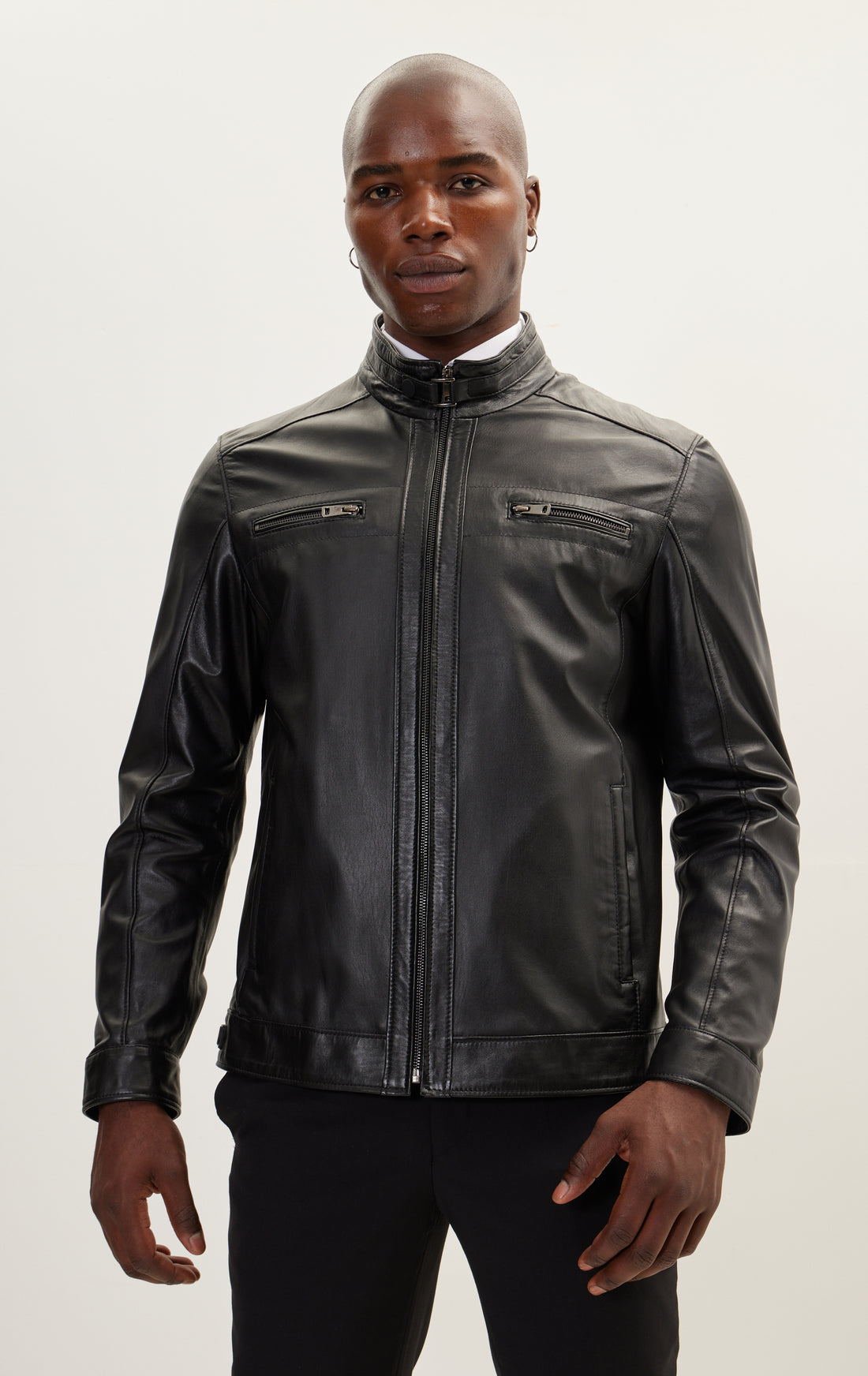 N° 71095- LEATHER CLASSIC ZIP-UP JACKET - BLACK
