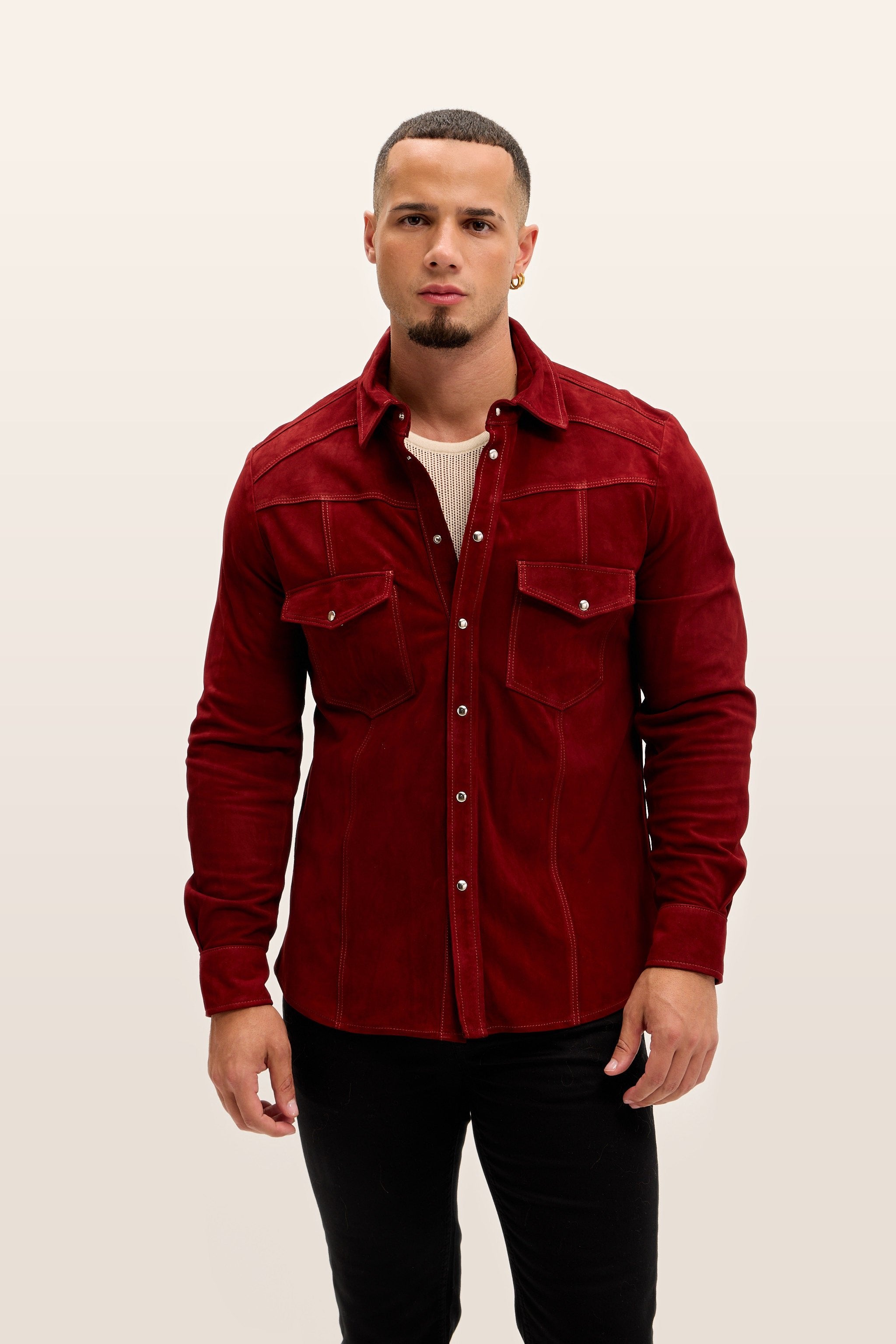 red long sleeve dress shirt Adaptive Rio Magnetic Front Cooling Tech Polo With Pocket Rio Red / Small A thoughtfully crafted collection of classic menswear Men's Genuine Suede Leather Fitted