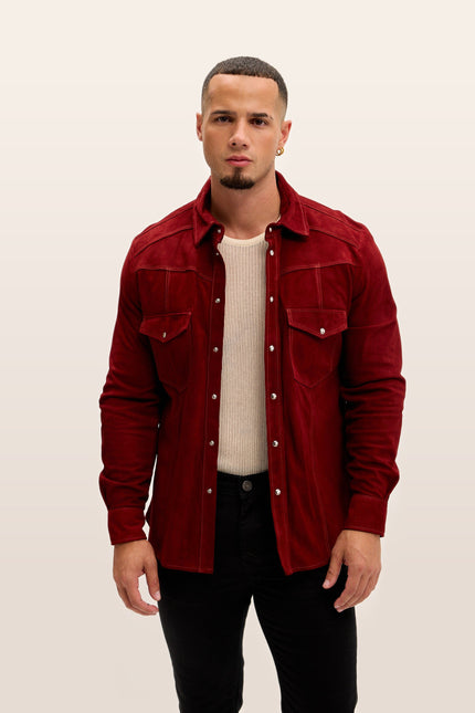 Lambskin Suede Shirt - Cherry Red
