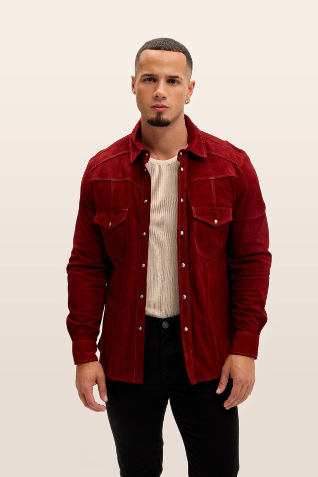 Lambskin Suede Shirt - Cherry Red