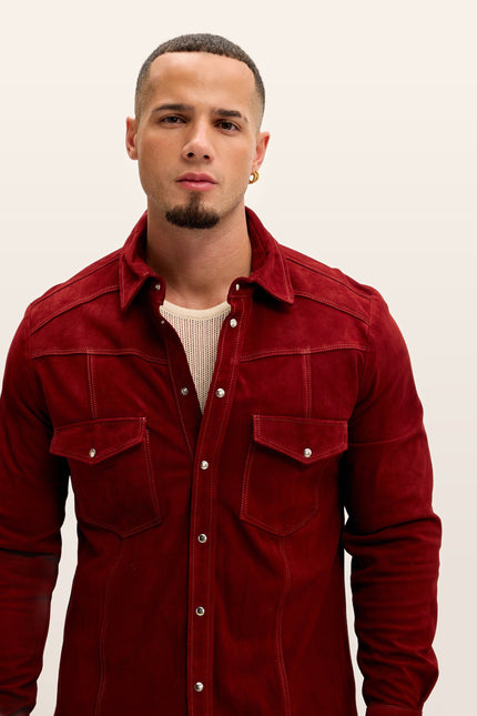 Lambskin Suede Shirt - Cherry Red
