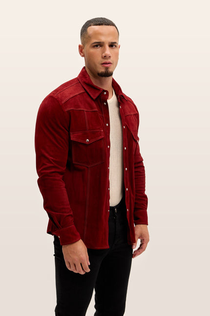 Lambskin Suede Shirt - Cherry Red