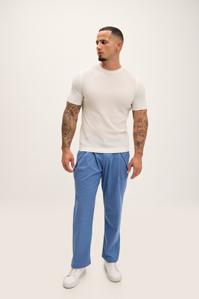 Textured Crew-Neck Top - Ecru