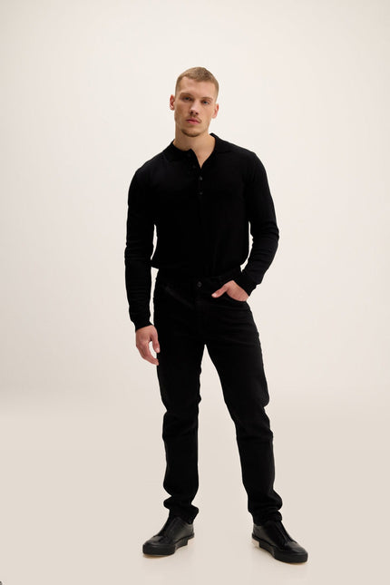 Tapered Stretch Denim Jeans - Black