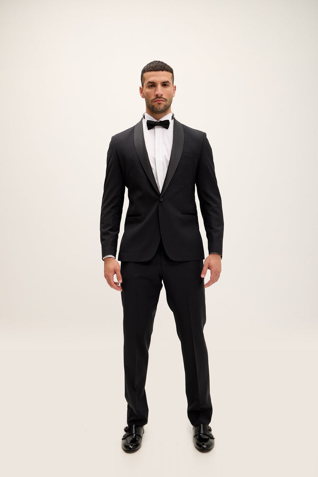 Shawl Lapel Wool Tuxedo - Black