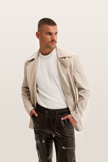 Double-Breasted Lambskin Suede Peacoat - Stone