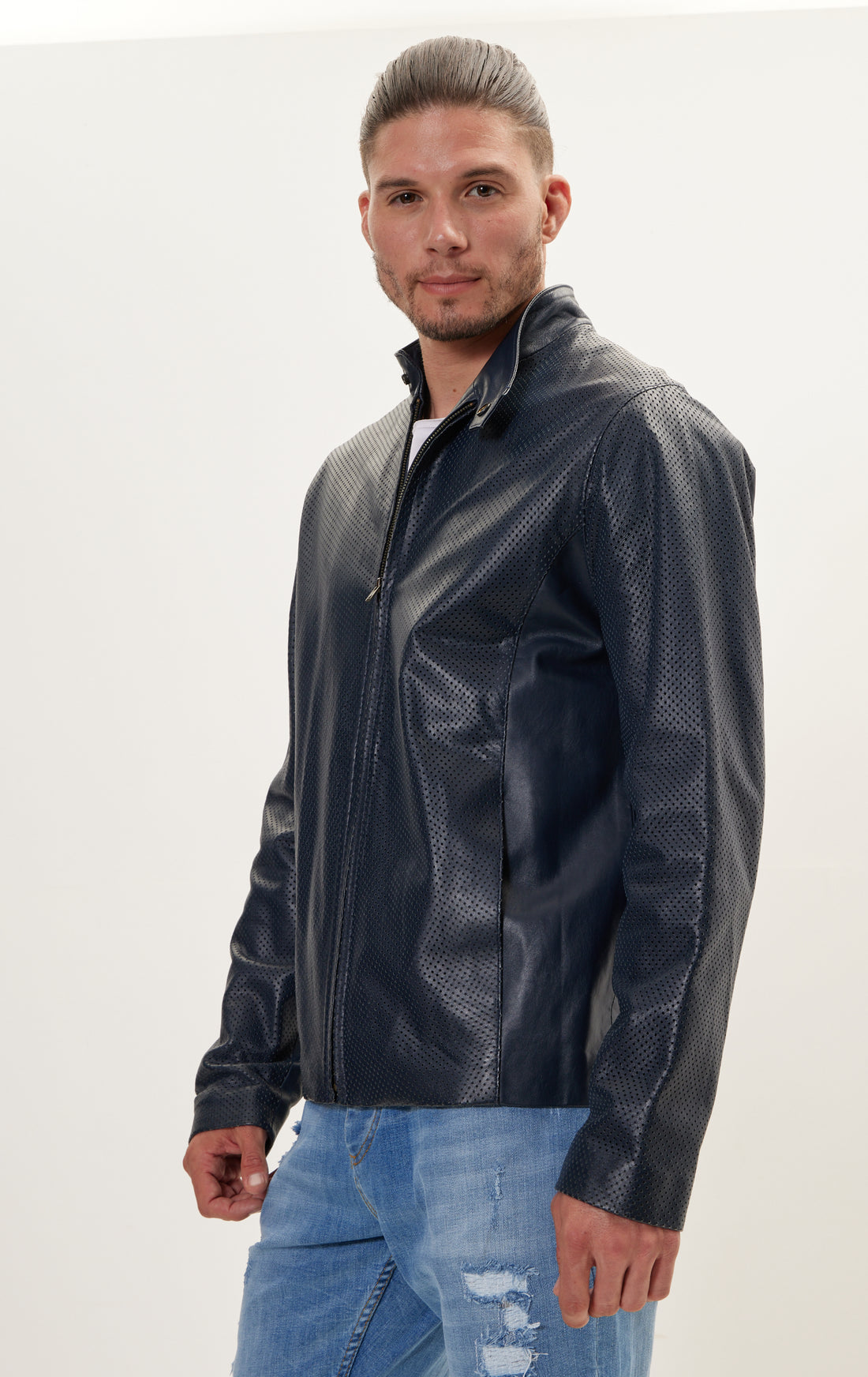 N° 71272- perforated LEATHER JACKET - NAVY