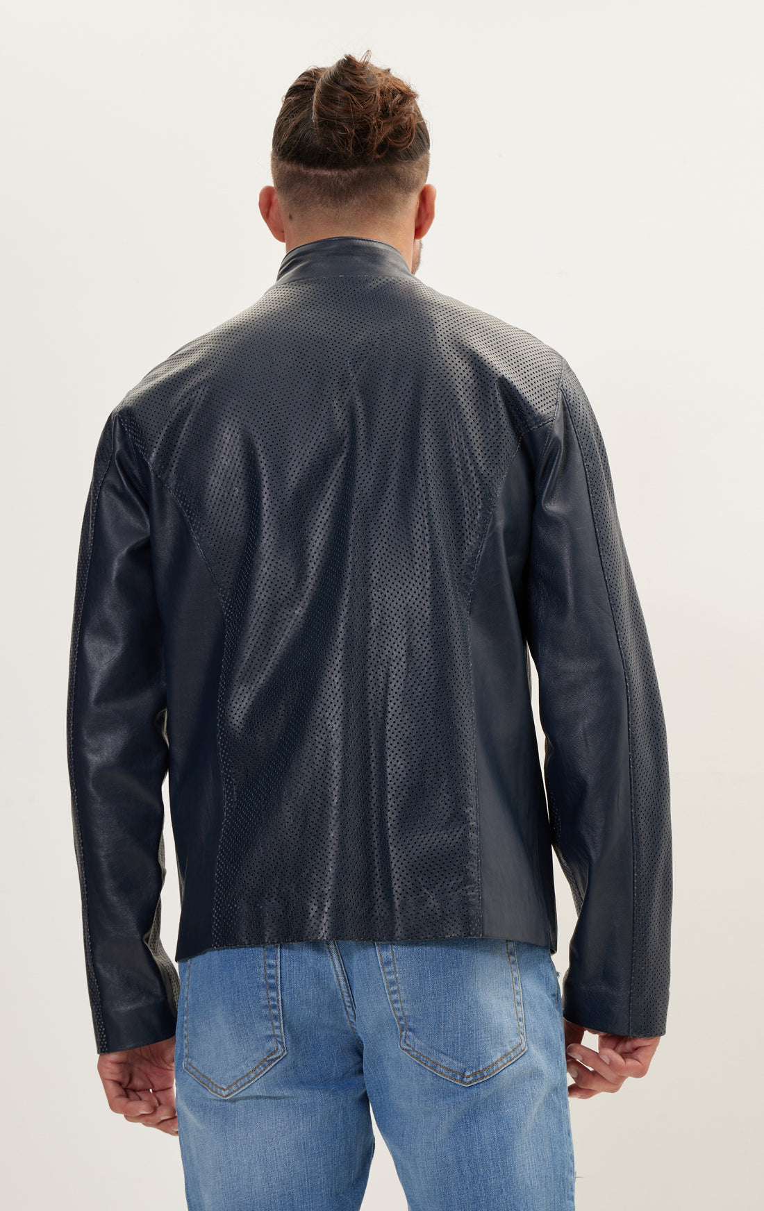 Perforated Leather Jacket - Navy