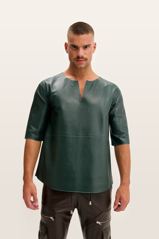 Lambskin Leather V-Neck Shirt - Green