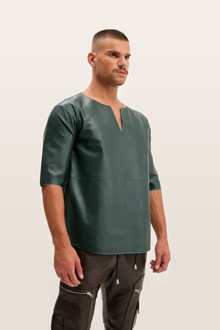 Lambskin Leather V-Neck Shirt - Green