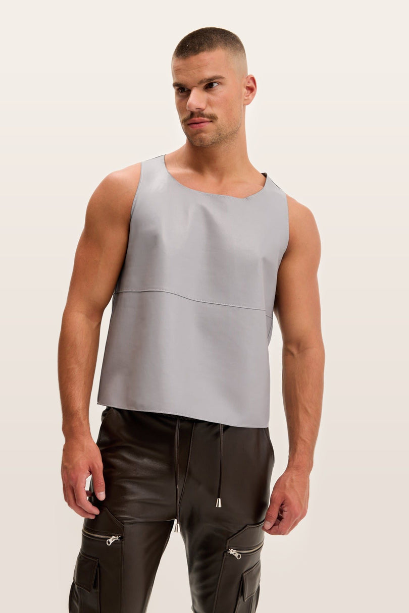 Lambskin Leather Tank Top - Grey