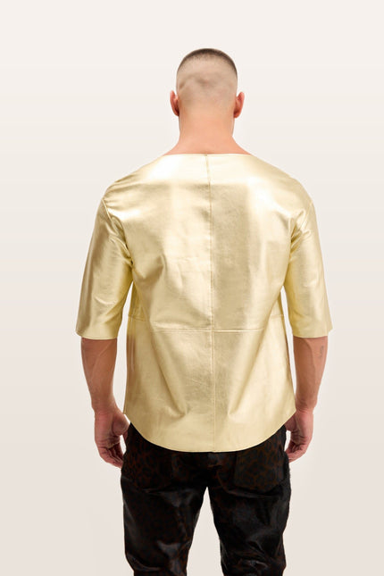 Lambskin Leather V-Neck Shirt - Gold