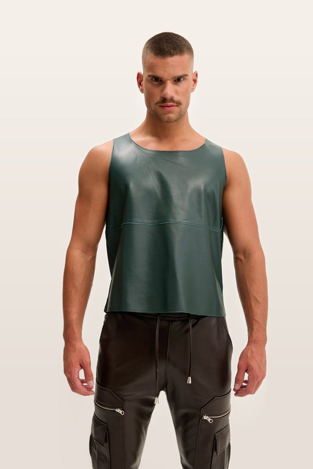 Lambskin Leather Tank Top - Green