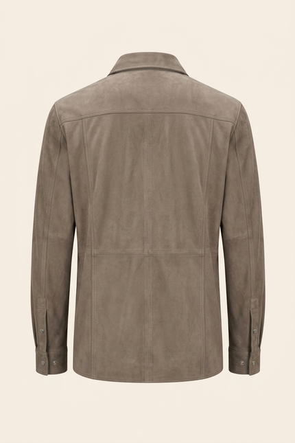 Men's Lambskin Suede Shirt Jacket - Grey | Ron Tomson