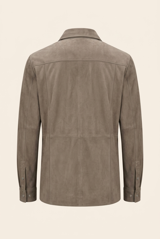 Men's Lambskin Suede Shirt Jacket - Grey | Ron Tomson