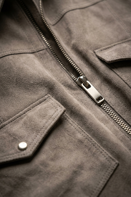 Men's Lambskin Suede Shirt Jacket - Grey | Ron Tomson