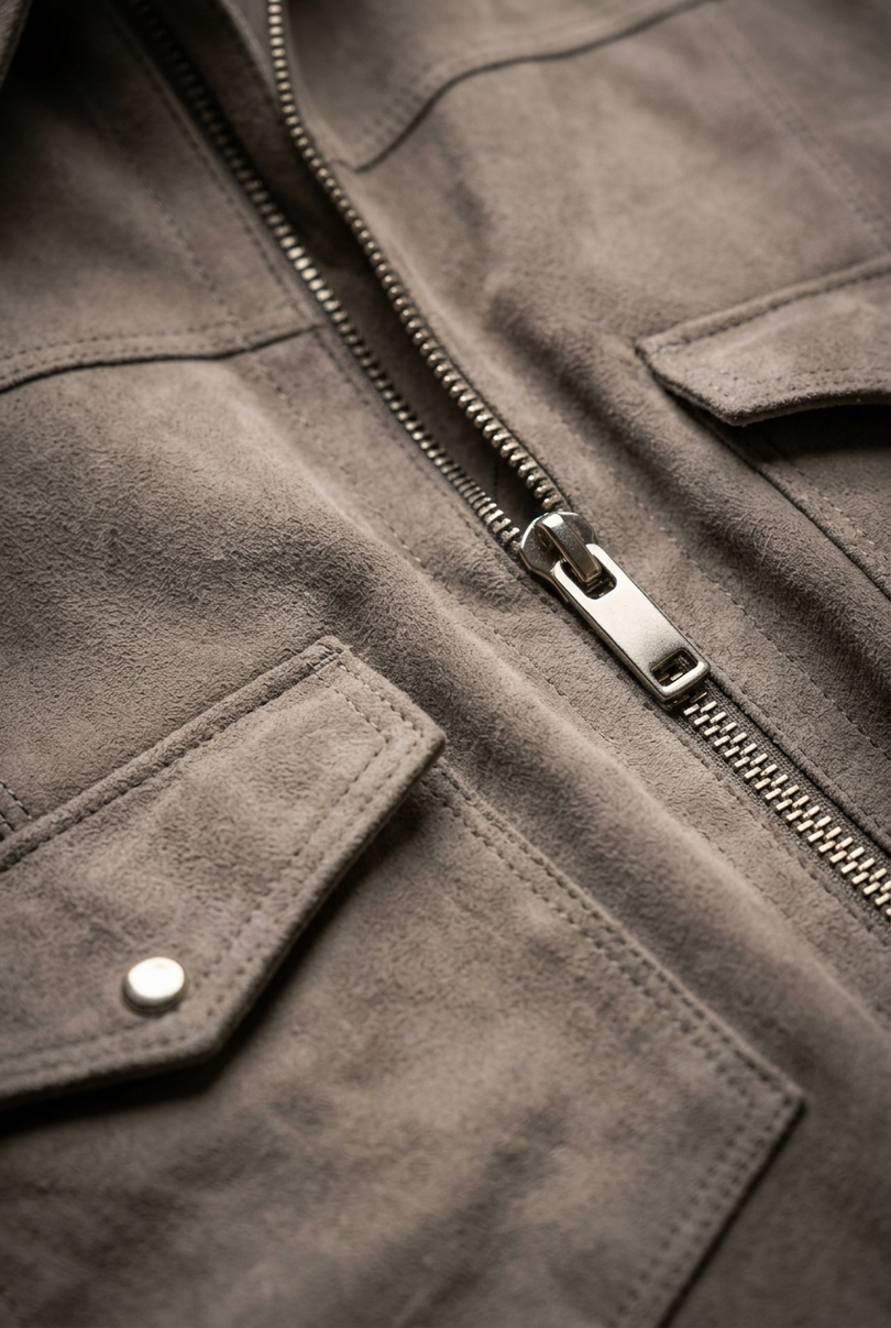 Men's Lambskin Suede Shirt Jacket - Grey | Ron Tomson