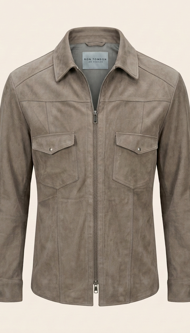 Lambskin Suede Shirt Jacket - Grey