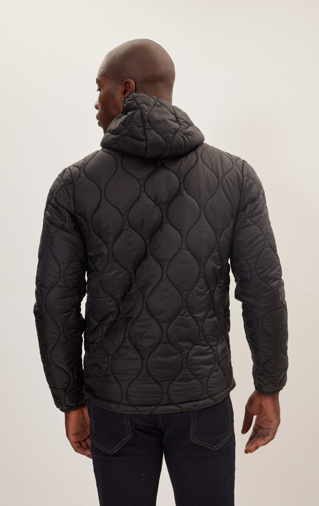 Padded Hooded Coat Jacket - Black