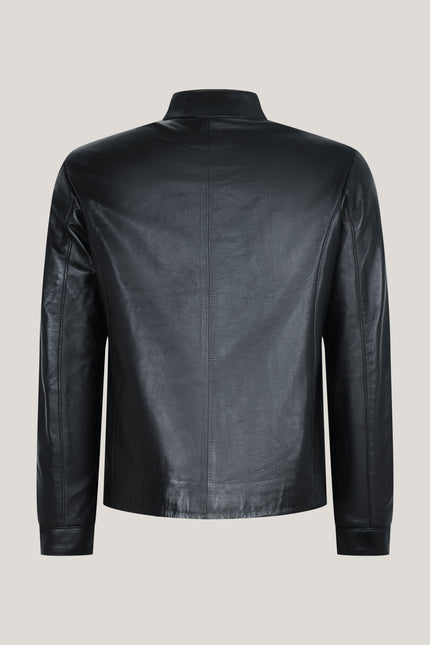 Men's Asymmetrical Zipper Leather Moto Jacket - Black - Ron Tomson Leather