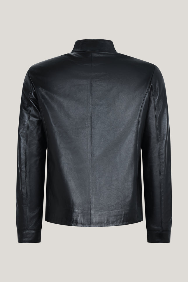 Men's Asymmetrical Zipper Leather Moto Jacket - Black - Ron Tomson Leather