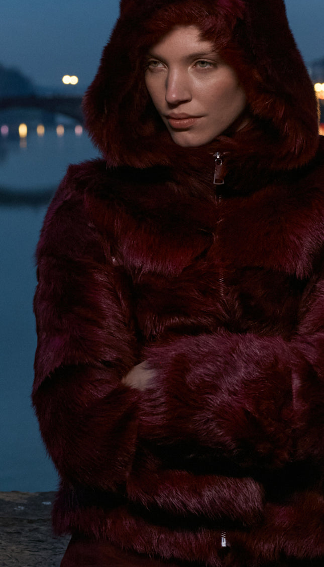Hooded Toscana Hair Jacket - Burgundy