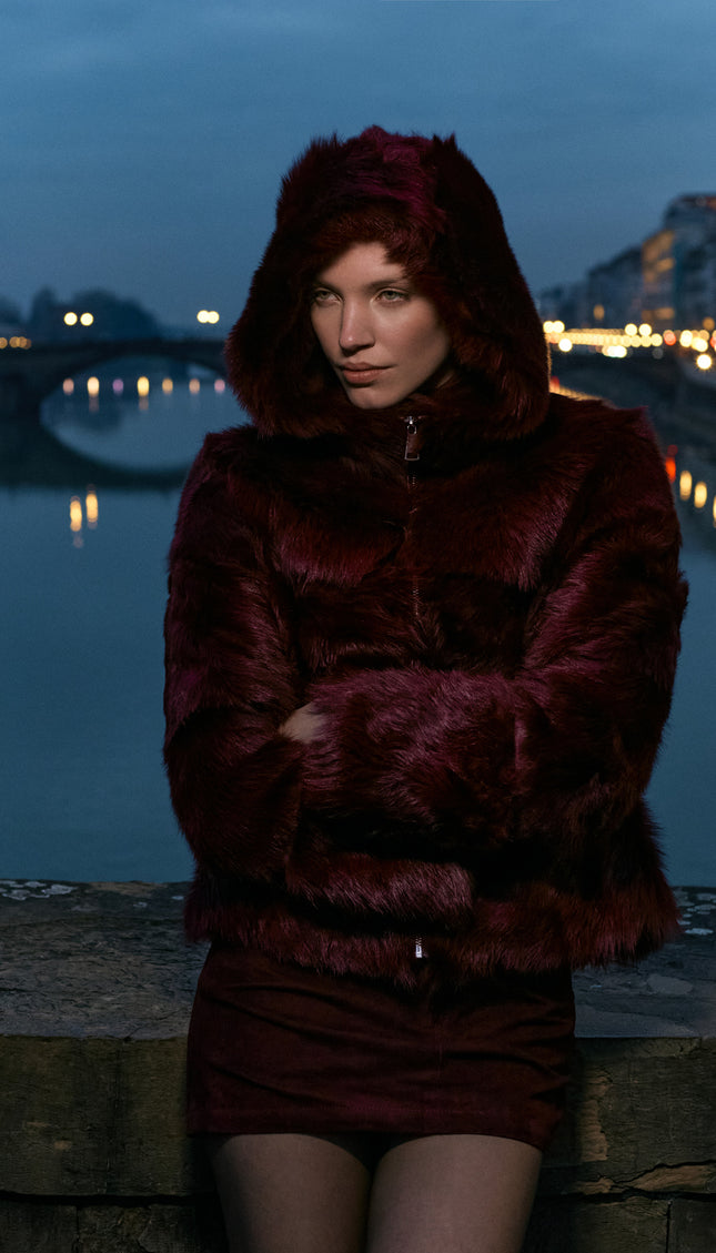 Hooded Toscana Hair Jacket - Burgundy